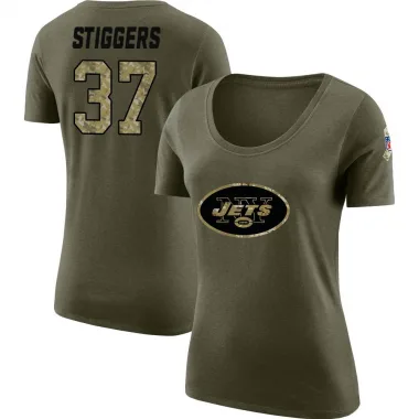 Olive Women's Qwan'tez Stiggers New York Jets Salute to Service Scoop Neck T-Shirt